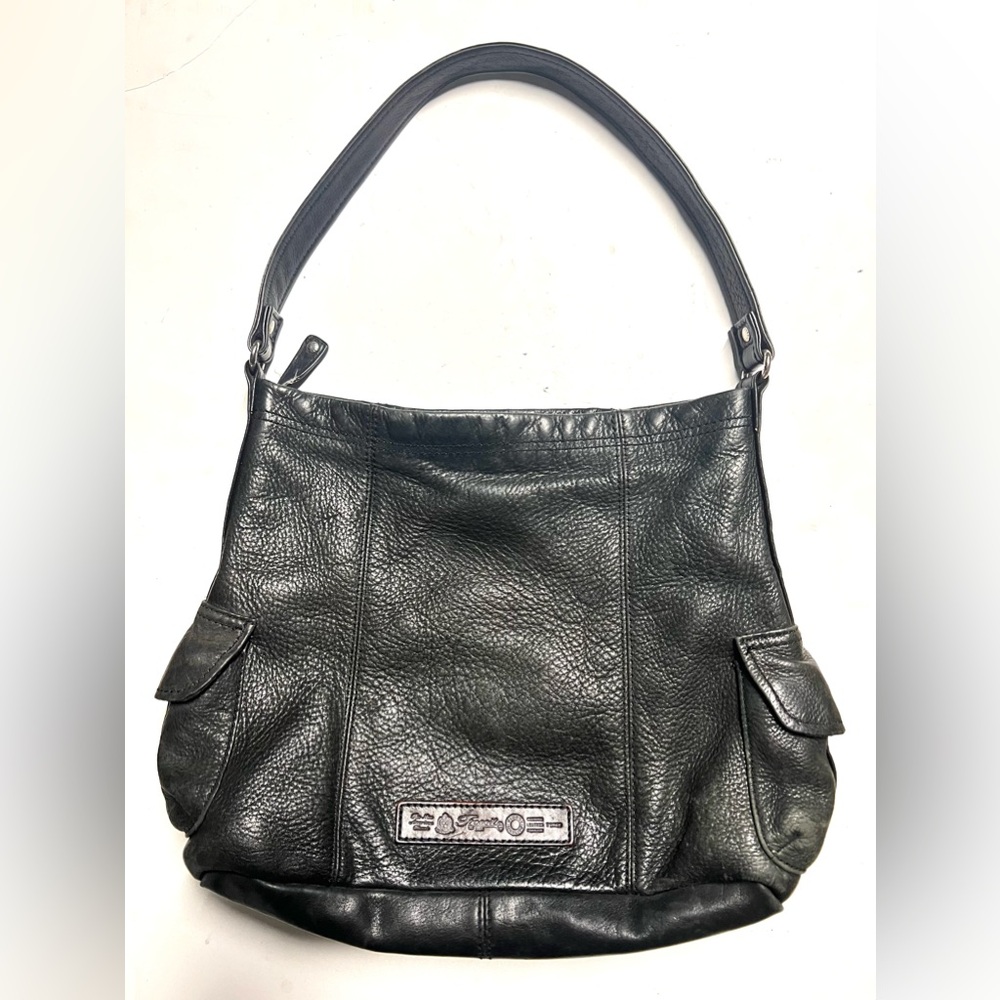 Fossil Black Leather Shoulder Bag Satchel Boho Medium Handbag - Side Pockets